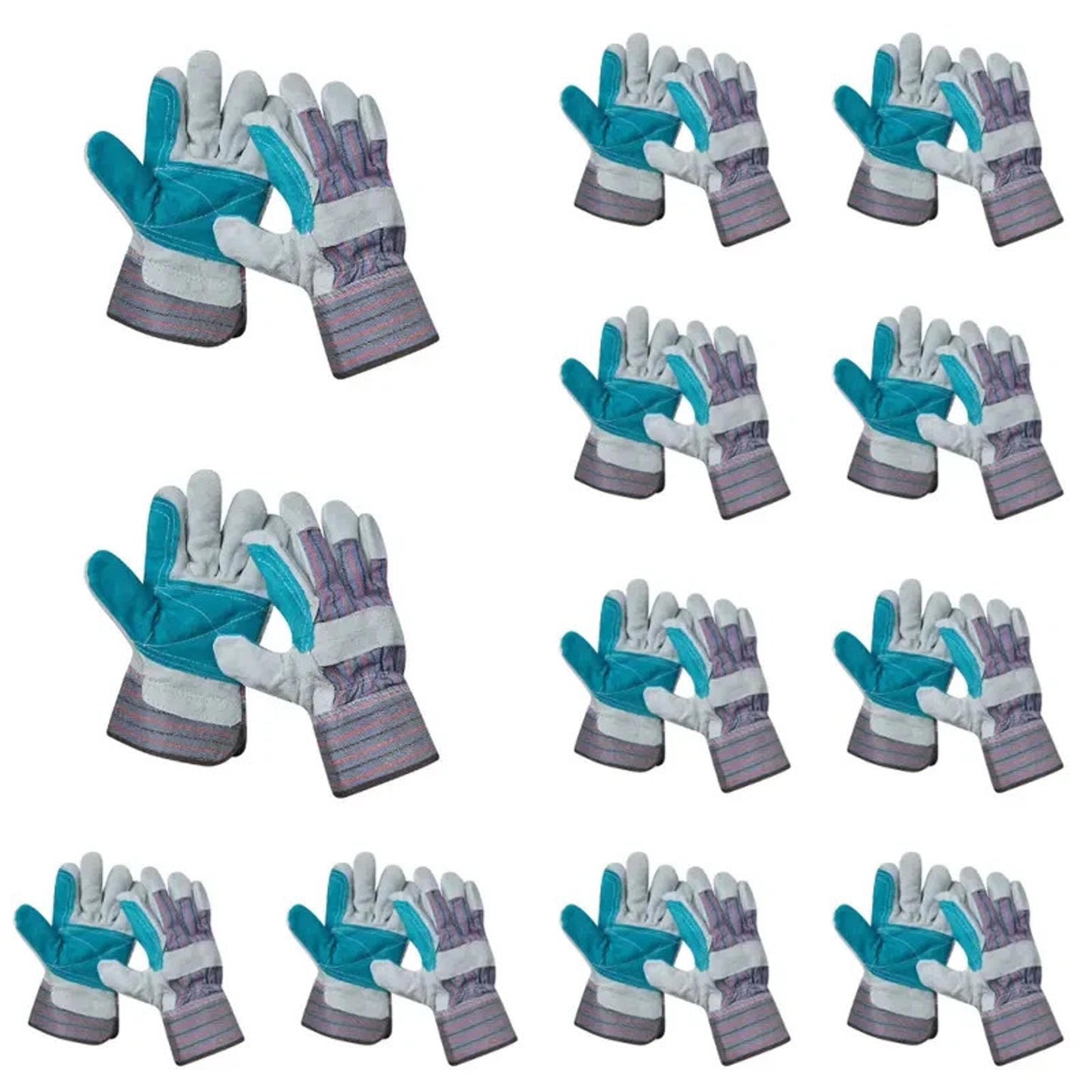 3 Pairs Split Leather Palm Work Heavy Duty Safety Construction Garden Gloves