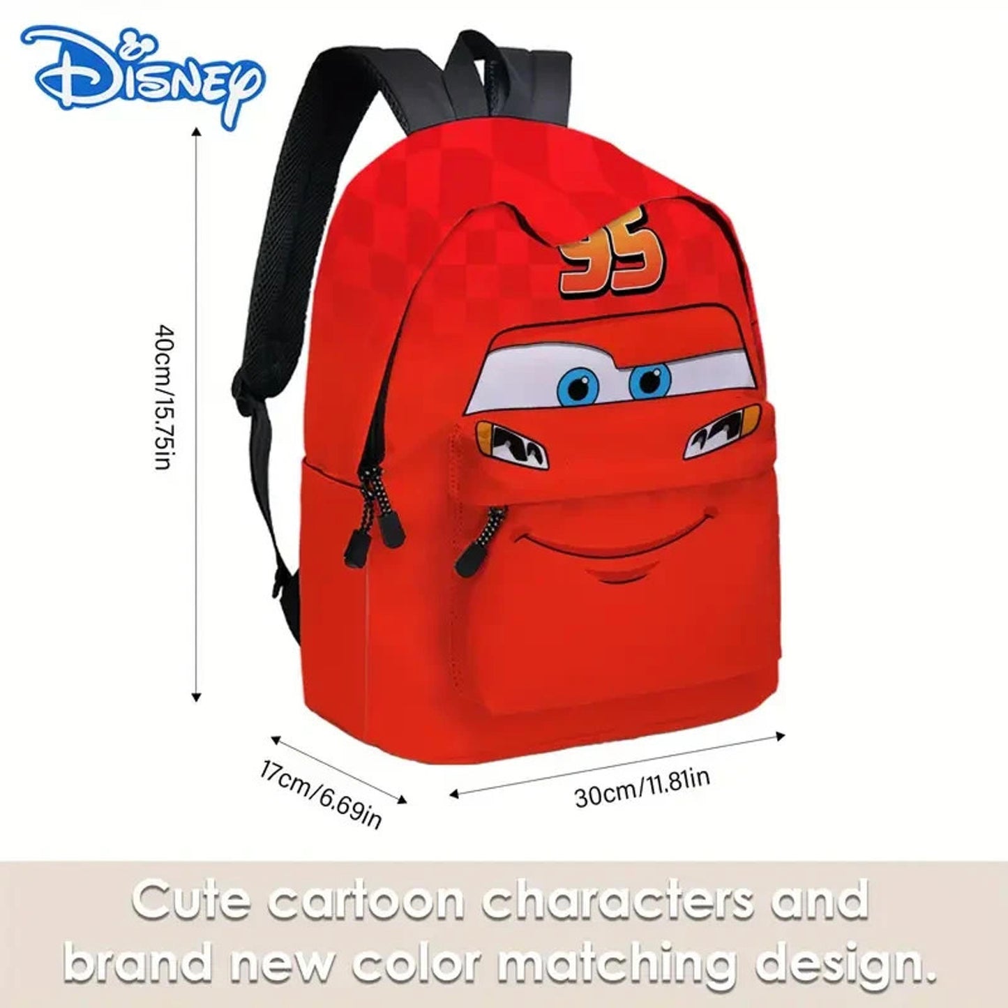 Disney Cars Lightning McQueen Kids Backpack School Bag Boys Girls Cartoon 95 Red