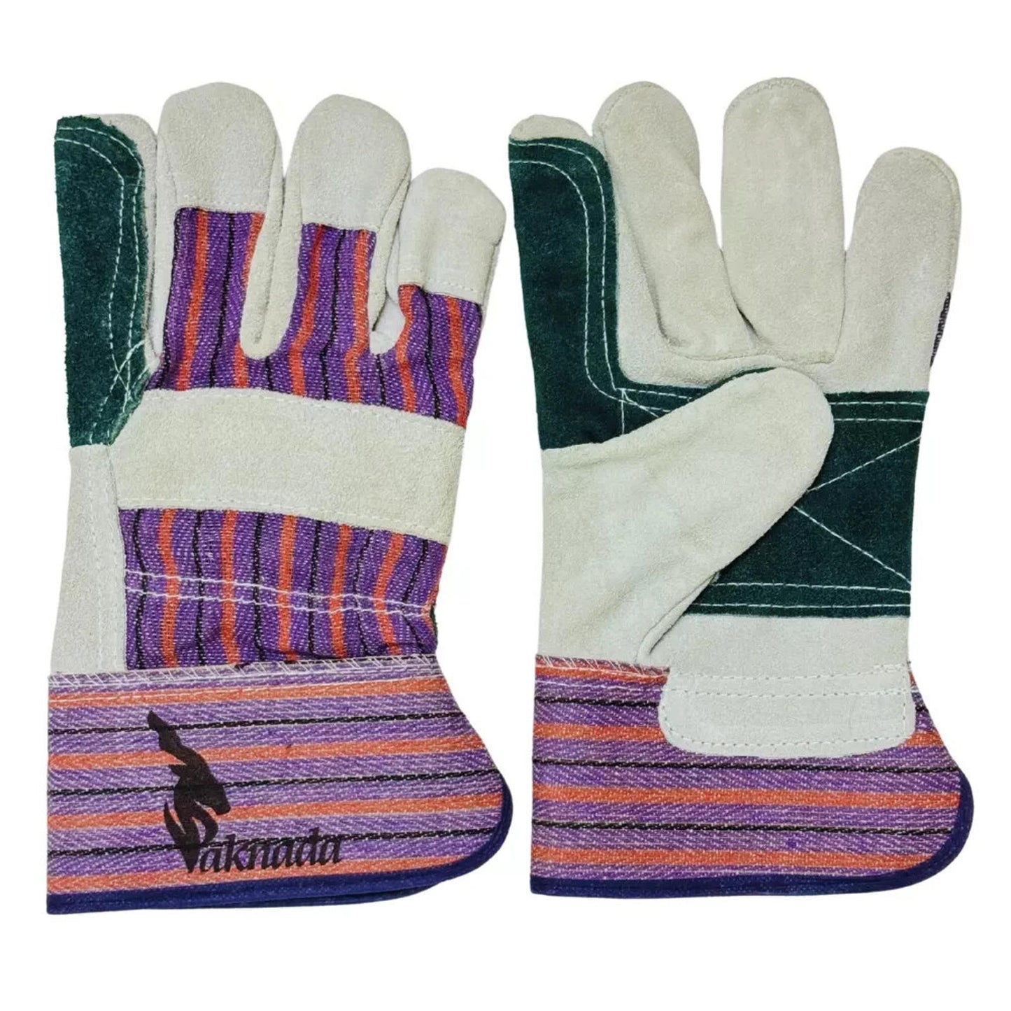 Heavy Duty Double Palm Cowhide Leather Work Gloves - Safety Cuff - L