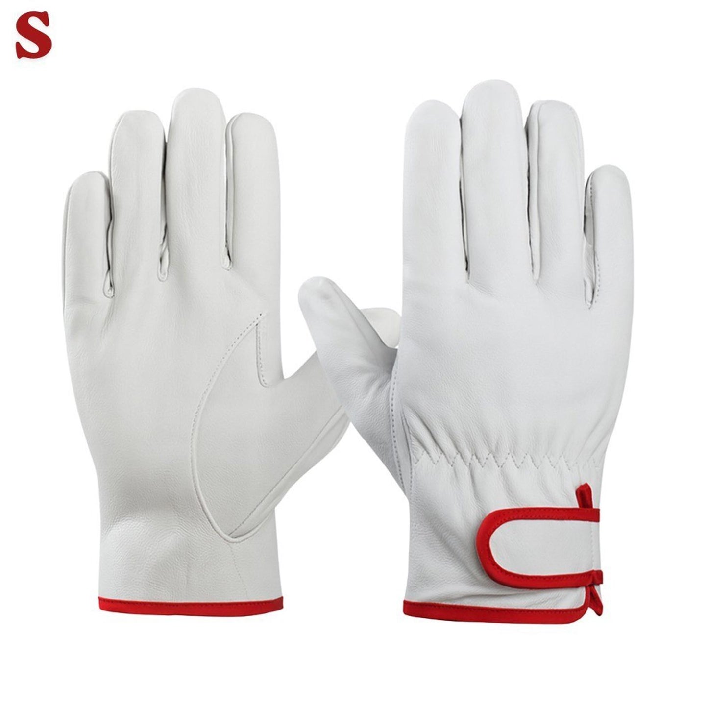 12 Pairs White Goatskin Leather Work Gloves – Heavy Duty, Soft, Adjustable Cuff