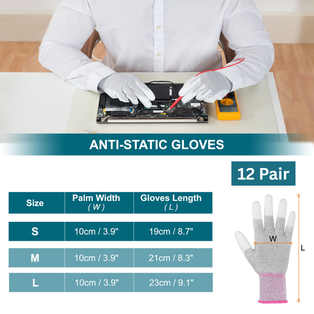 12 Pairs Anti-Static PU Palm Coated Work Gloves – Breathable Safety Gloves