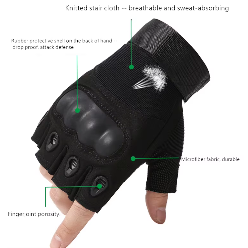 Half Finger Tactical Gloves with TPR Knuckle Guard + Bonus Item