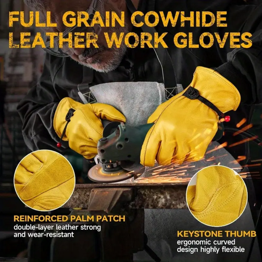 Yellow Goatskin Wrist Leather Work Gloves – Heavy-Duty Safety Gloves