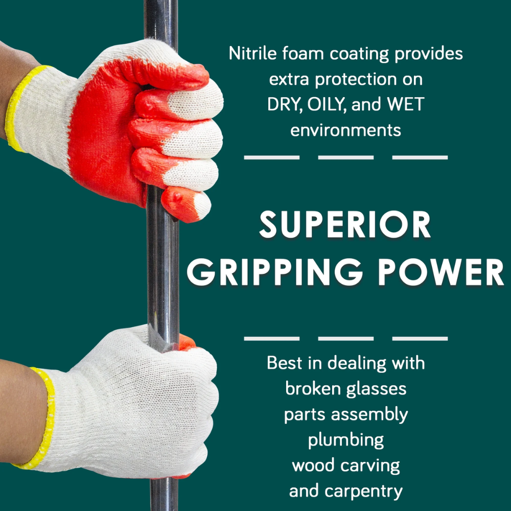 12 Pairs Latex Coated Work Gloves – Slip-Resistant Safety Gloves