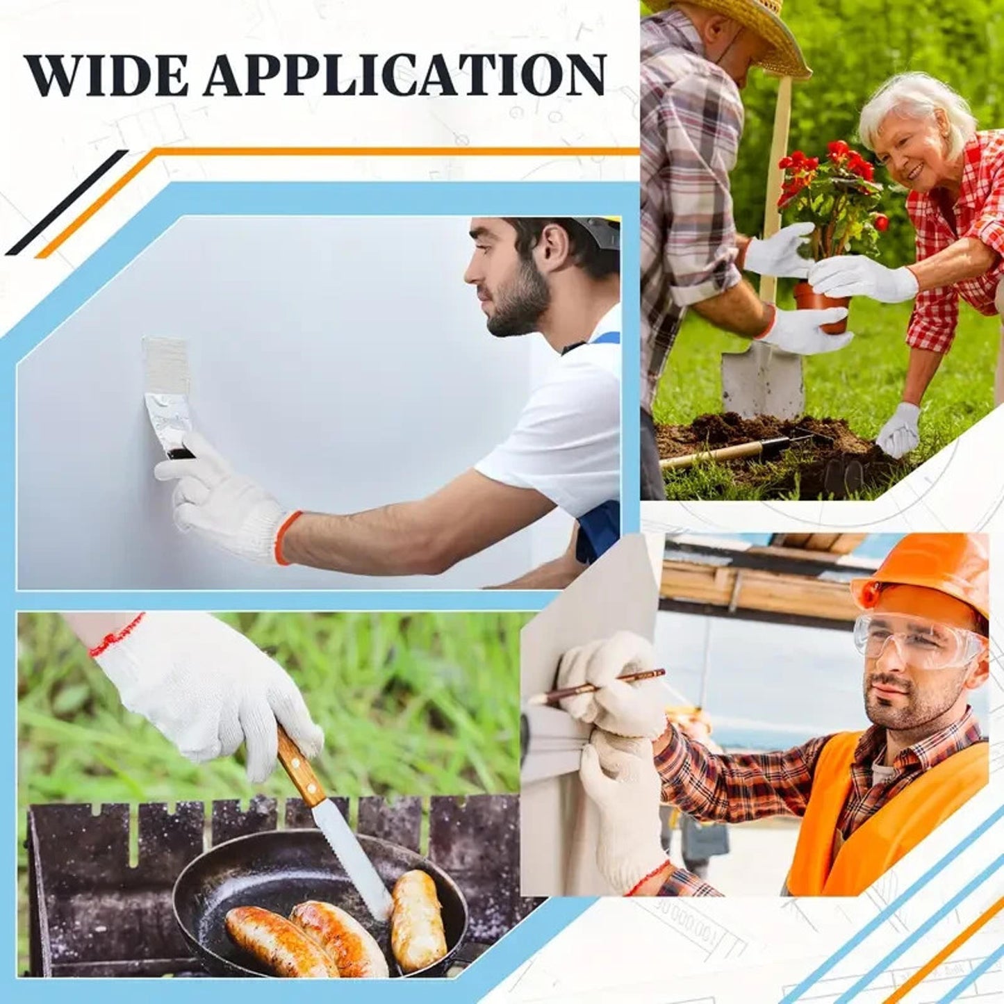 60 Pairs White Cotton Work Gloves, Reusable, Red Knit Wrist for Work & Gardening