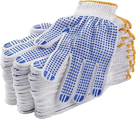 48 Pairs Cotton Work Gloves with Blue PVC Dots – Reusable, Anti-Slip Grip