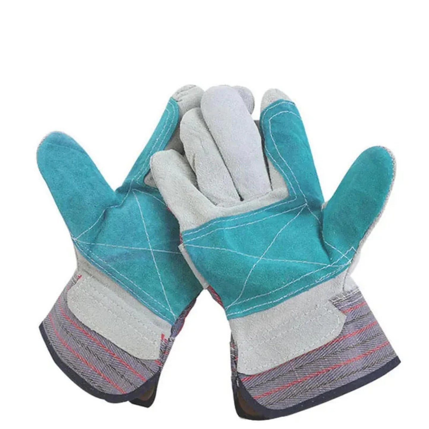 3 Pairs Split Leather Palm Work Heavy Duty Safety Construction Garden Gloves