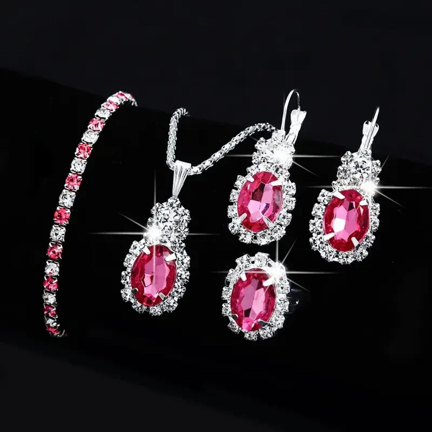5pc Crystal Jewellery Set - Necklace, Earings, Bracelet & Ring