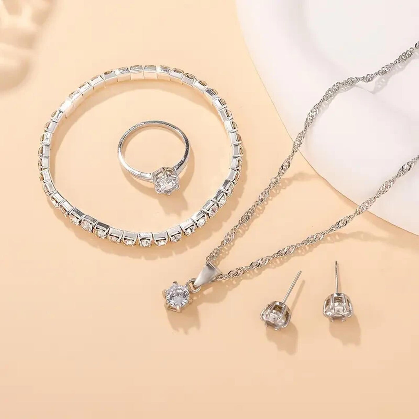 Elegant Silver-Plated Clear Crystal Jewelry Set