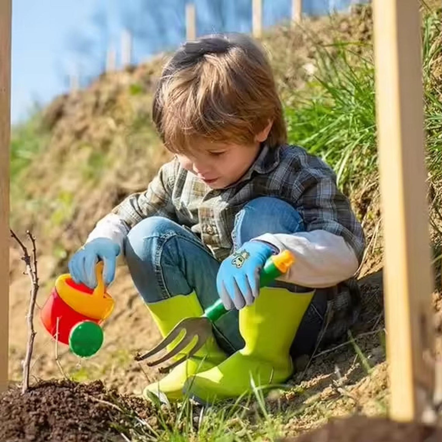 Kids Gardening Gloves Cartoon Print | 6 Pairs Mix Colors | S M L Sizes