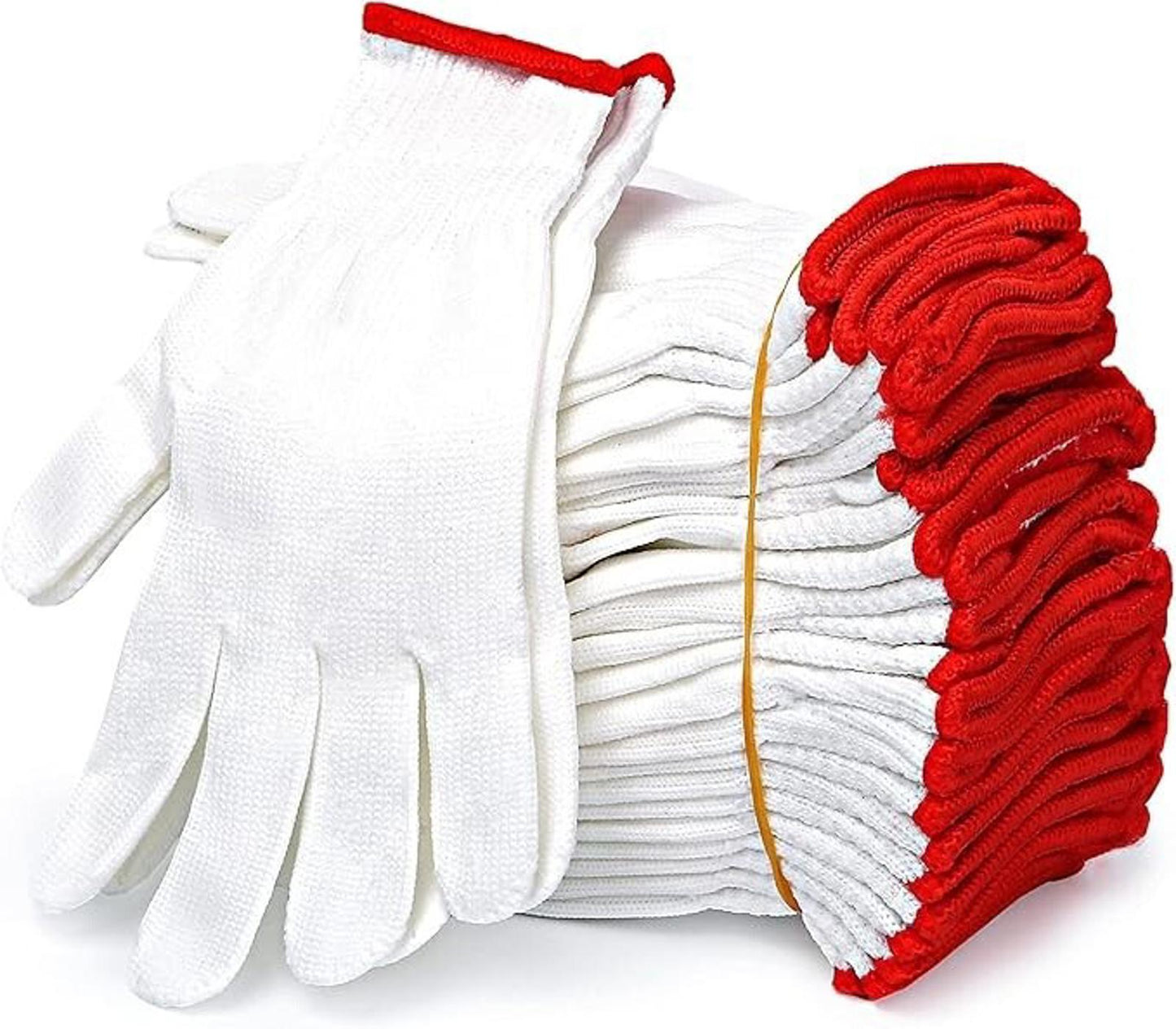 36 Pairs White Cotton Work Gloves, Reusable, Red Knit Wrist for Work & Gardening