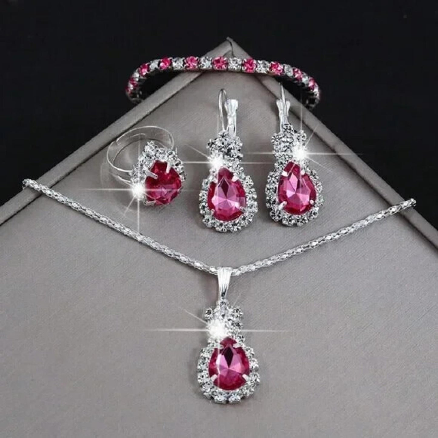 5pc Crystal Jewellery Set - Necklace, Earings, Bracelet & Ring