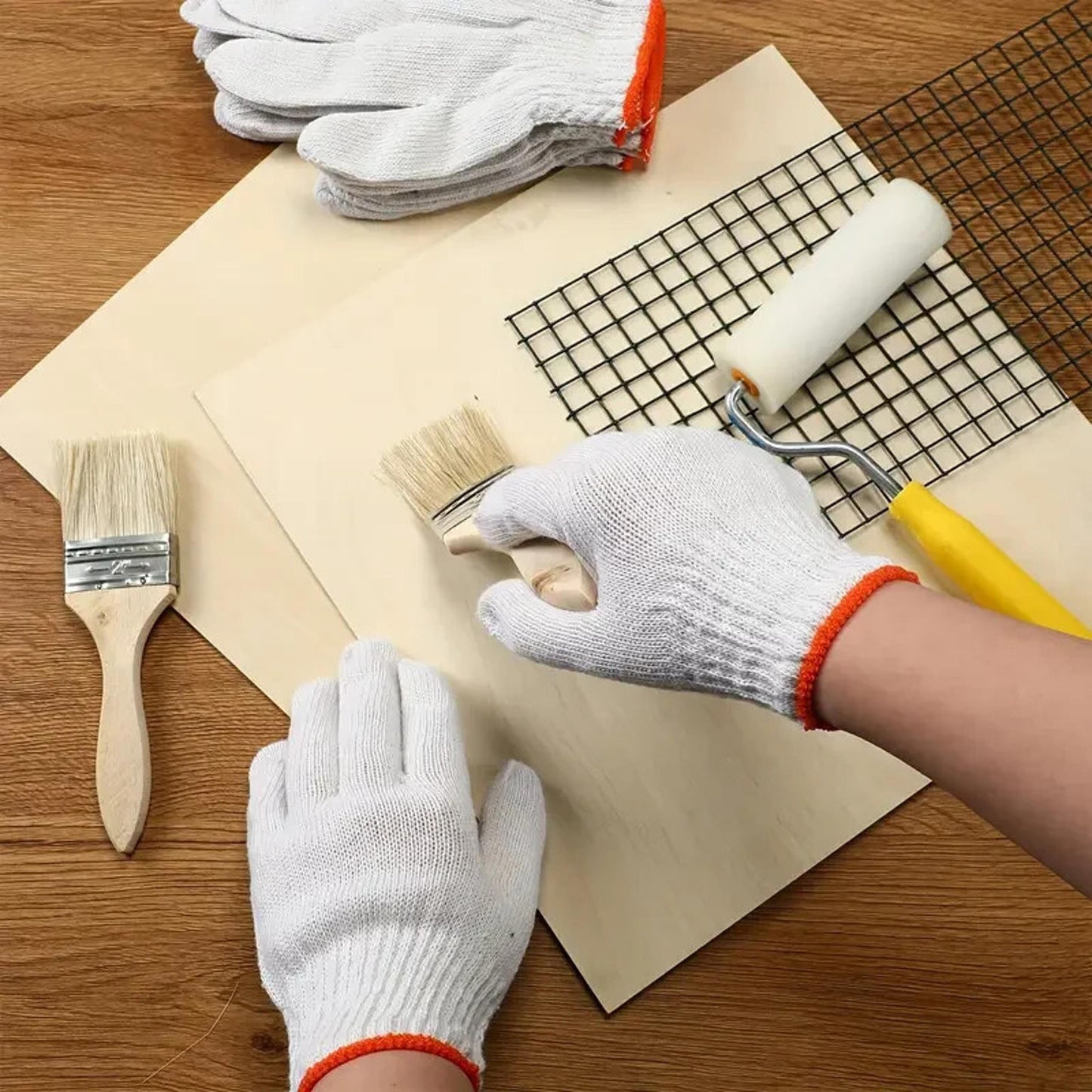 36 Pairs White Cotton Work Gloves, Reusable, Red Knit Wrist for Work & Gardening