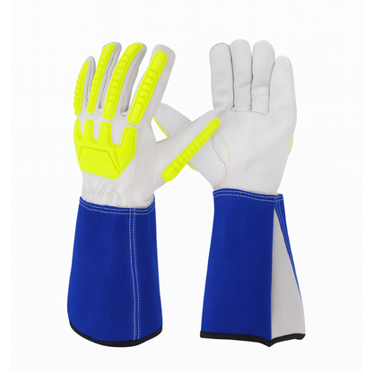 TPR Impact-Resistant Cowhide Welding Gloves with Extended Cuff