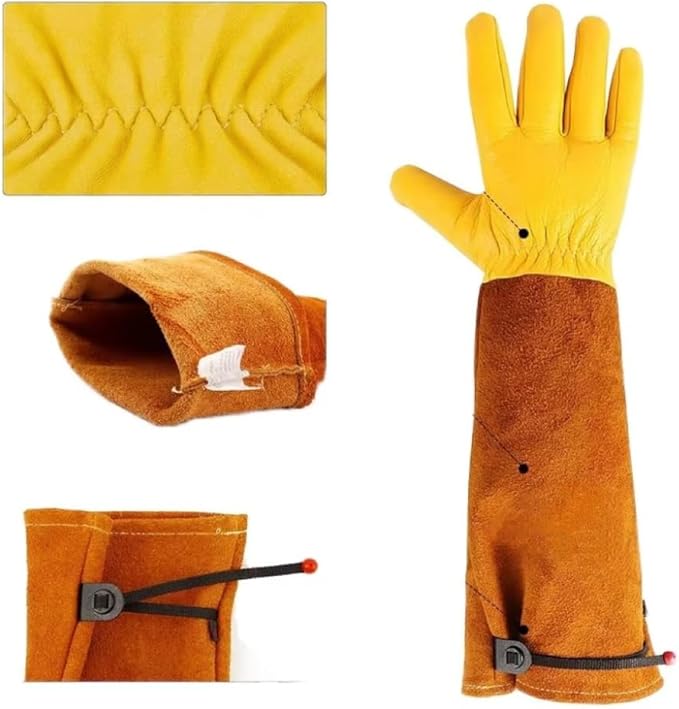 Thorn Proof Leather Gardening Gloves - Extra Long Gauntlet & Puncture Resistant