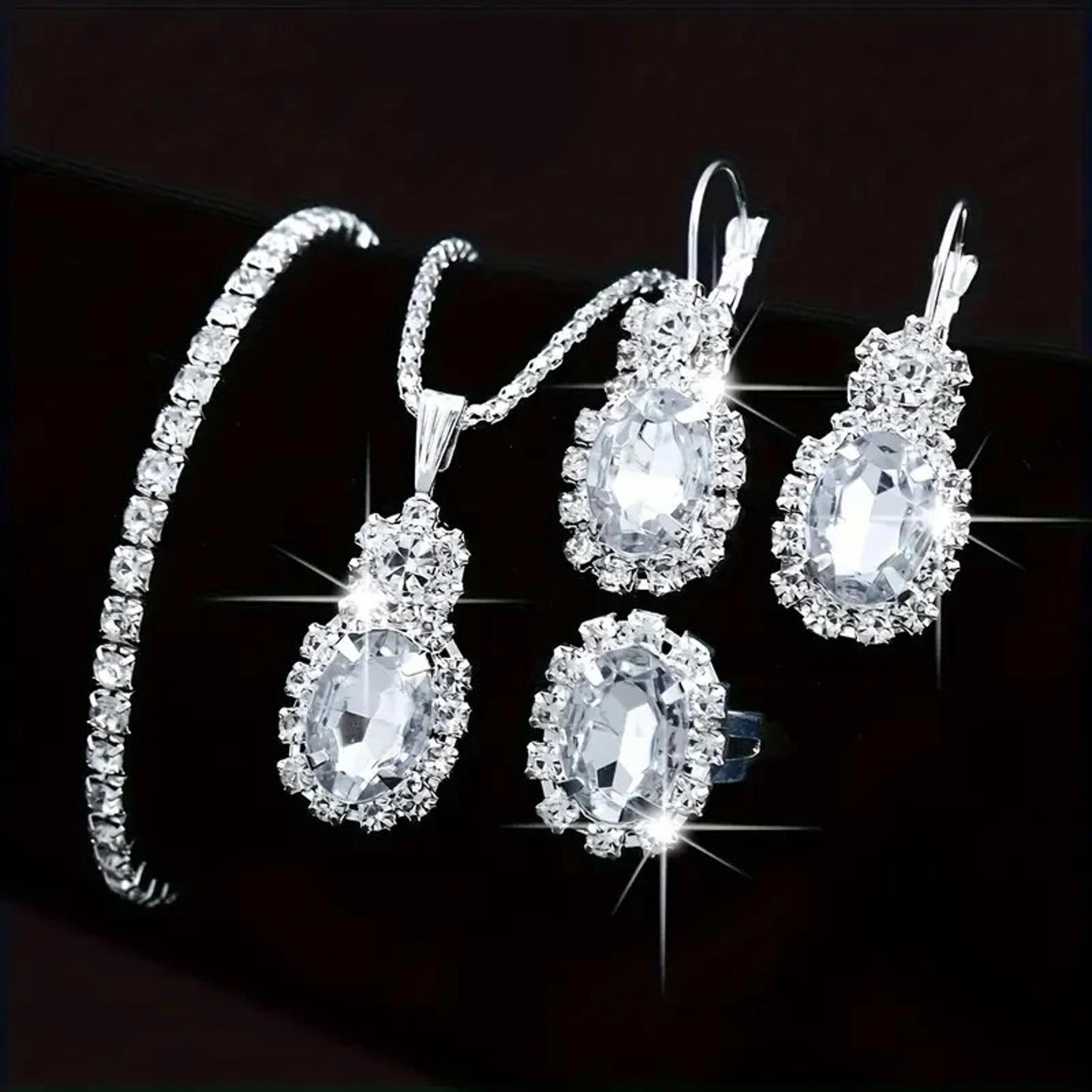 5pc Crystal Jewellery Set - Necklace, Earings, Bracelet & Ring