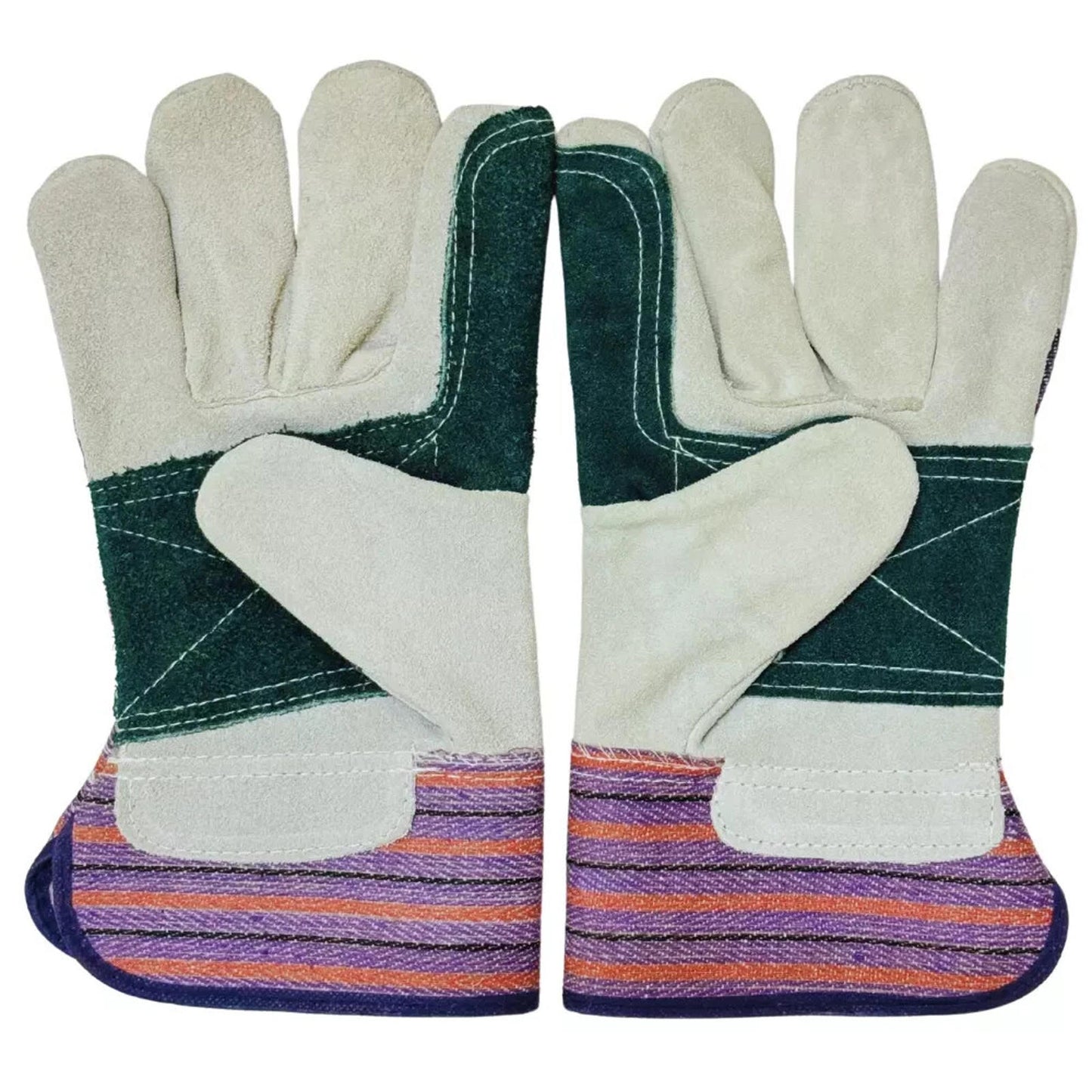 Heavy Duty Double Palm Cowhide Leather Work Gloves - Safety Cuff - L