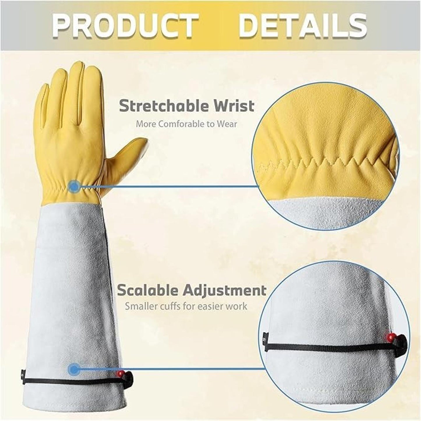 2 Pairs Long Gardening Gloves Leather Gauntlet Thorn Proof Yard Work Protective