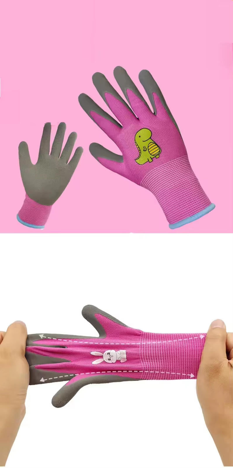Kids Gardening Gloves Cartoon Print | 6 Pairs Mix Colors | S M L Sizes