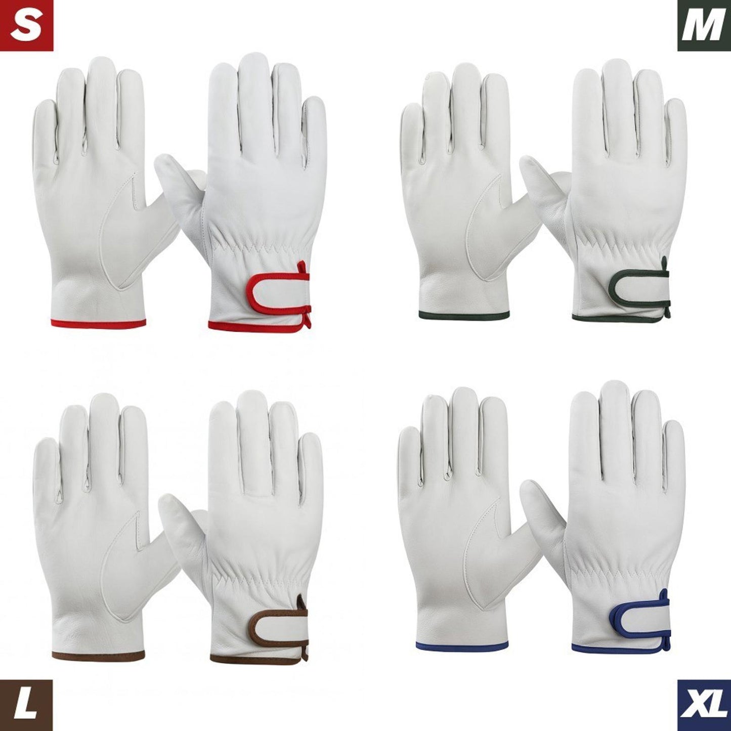12 Pairs White Goatskin Leather Work Gloves – Heavy Duty, Soft, Adjustable Cuff