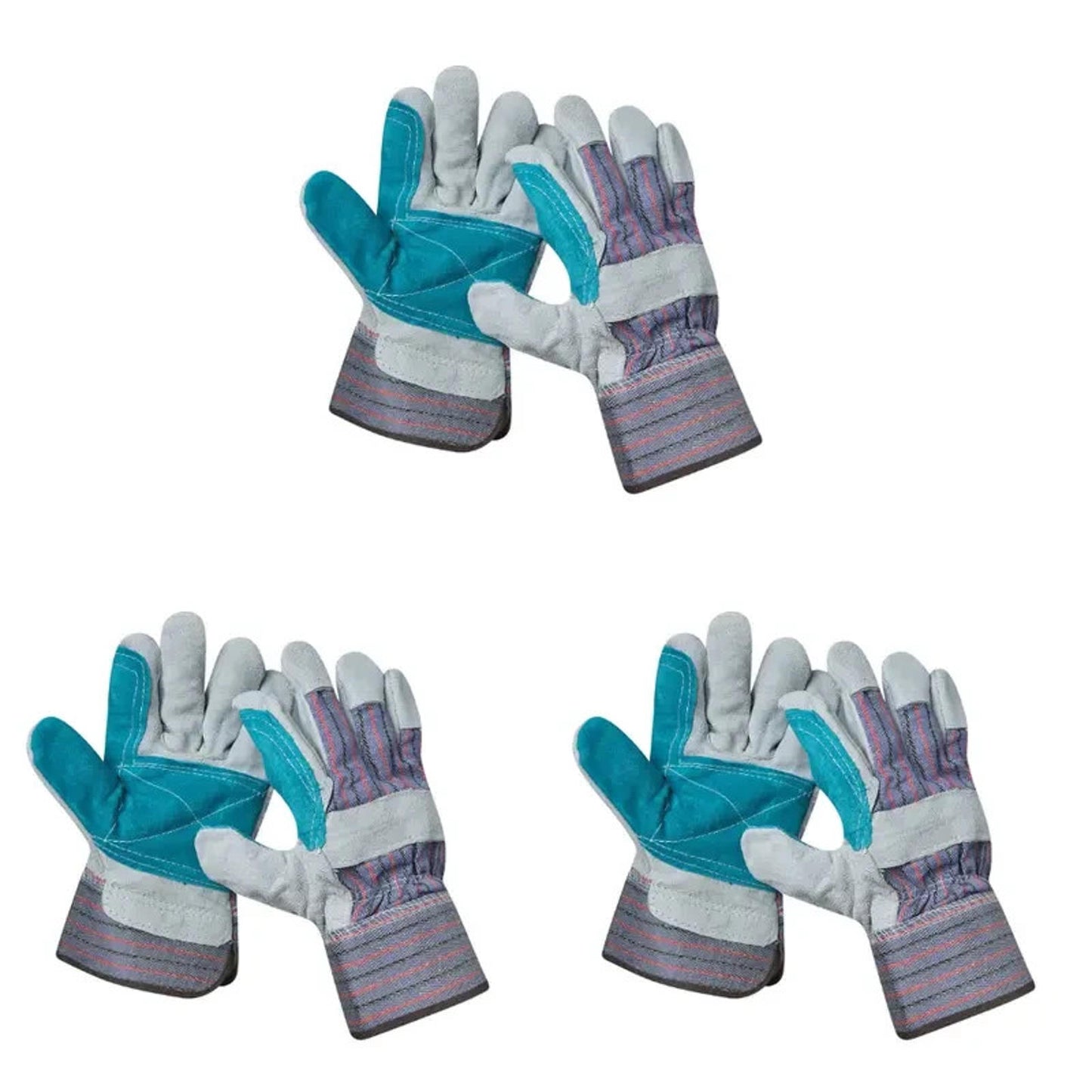 3 Pairs Split Leather Palm Work Heavy Duty Safety Construction Garden Gloves