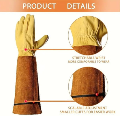 Thorn Proof Leather Gardening Gloves - Extra Long Gauntlet & Puncture Resistant