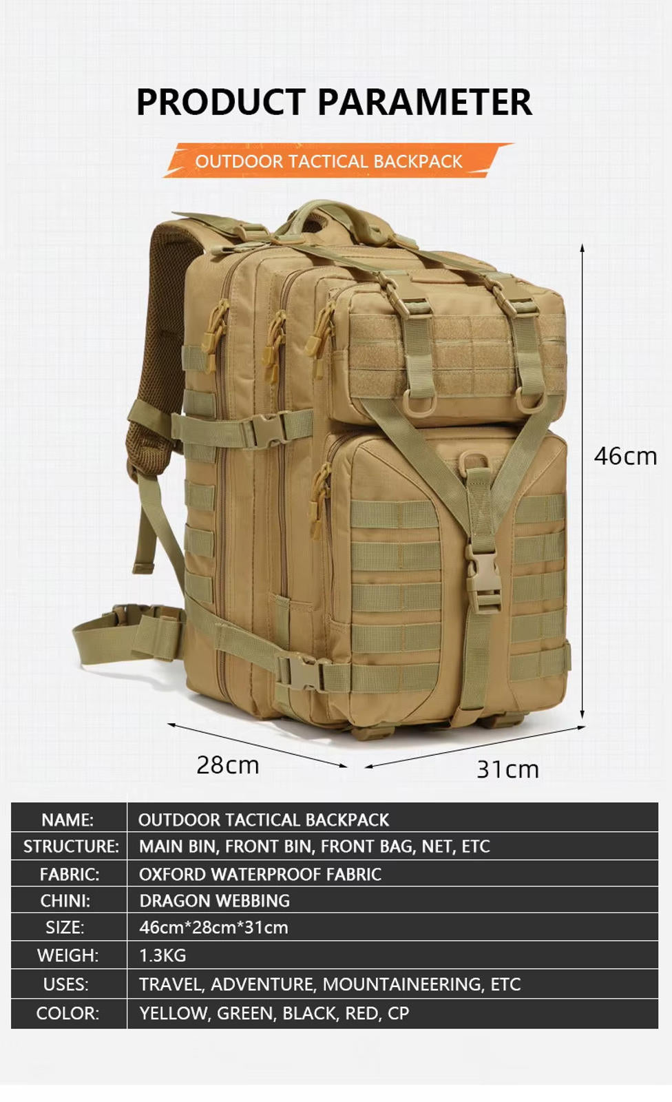 50L Tactical Military Backpack MOLLE Assault Pack Hiking Camping Bug Out Bag