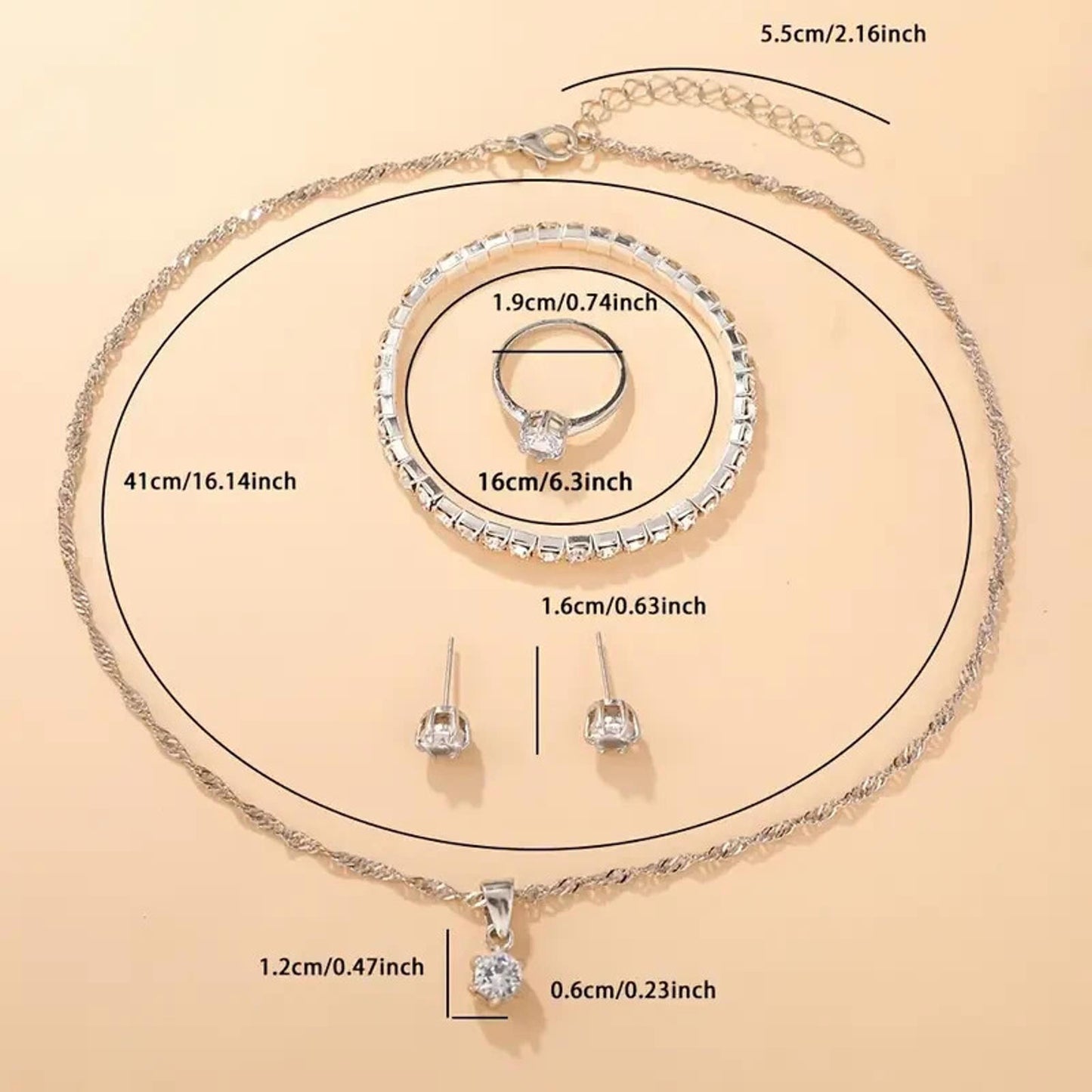 Elegant Silver-Plated Clear Crystal Jewelry Set