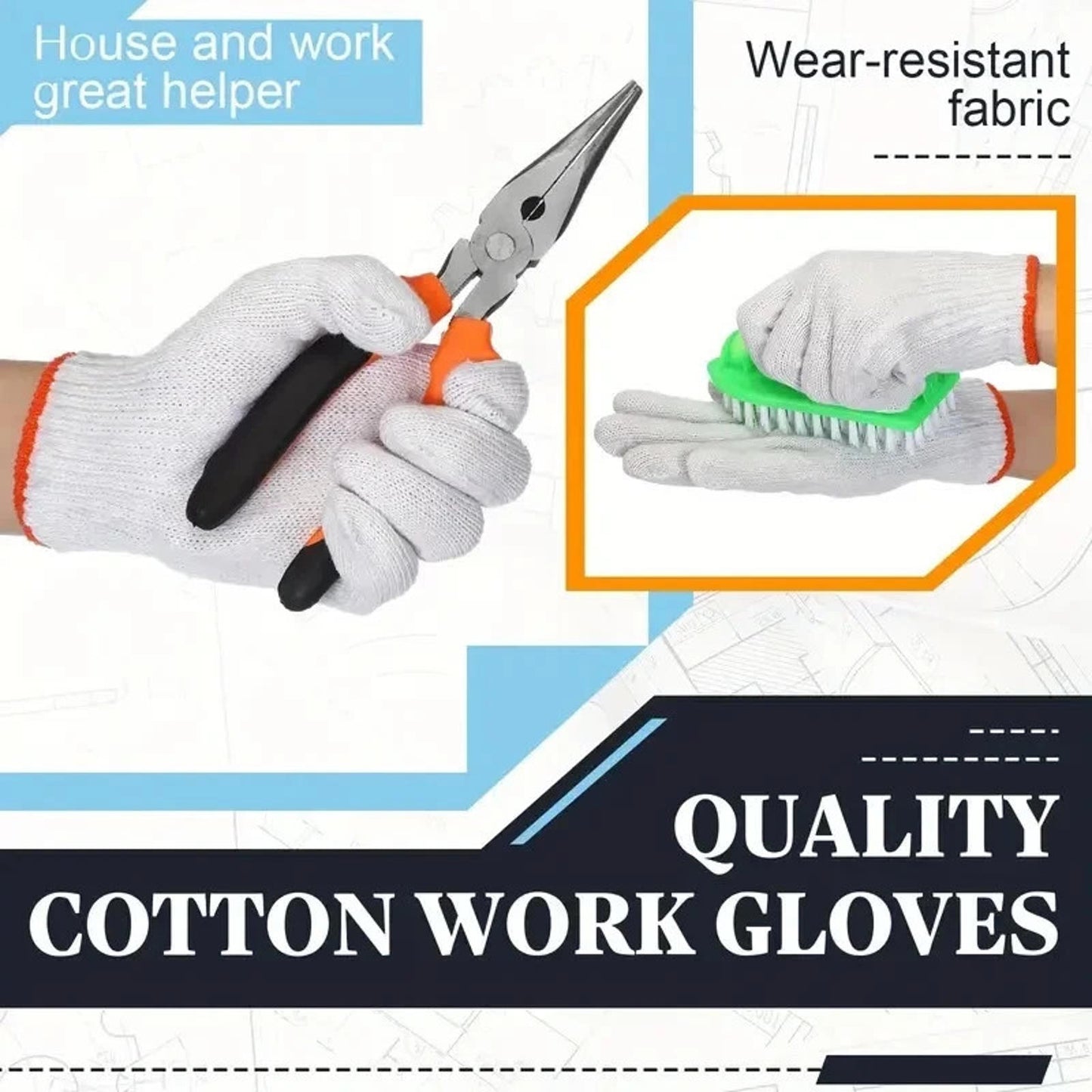 60 Pairs - White Cotton Work Gloves – Lightweight & Reinforced Variants