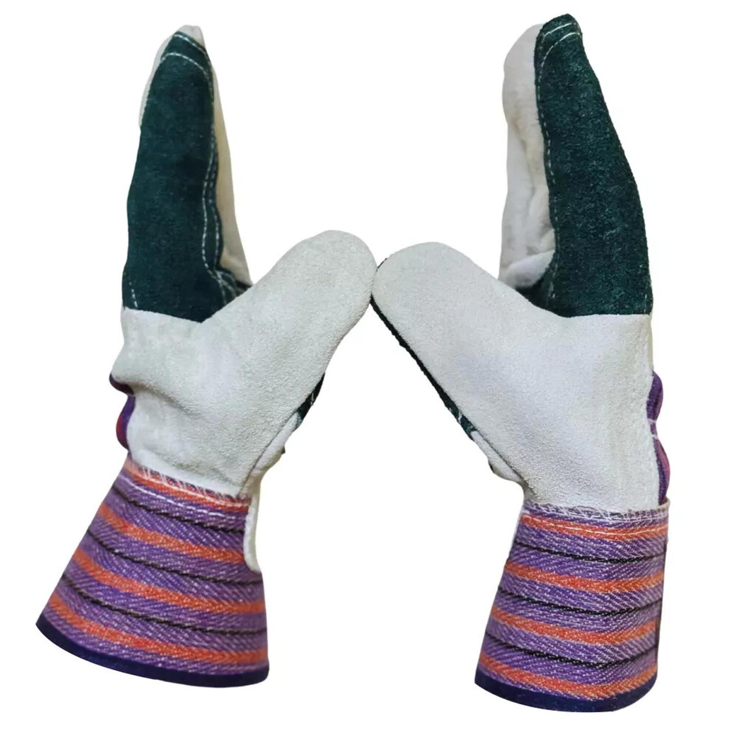 Heavy Duty Double Palm Cowhide Leather Work Gloves - Safety Cuff - L