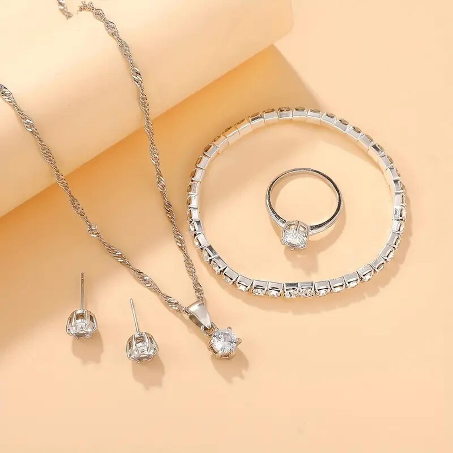 Elegant Silver-Plated Clear Crystal Jewelry Set