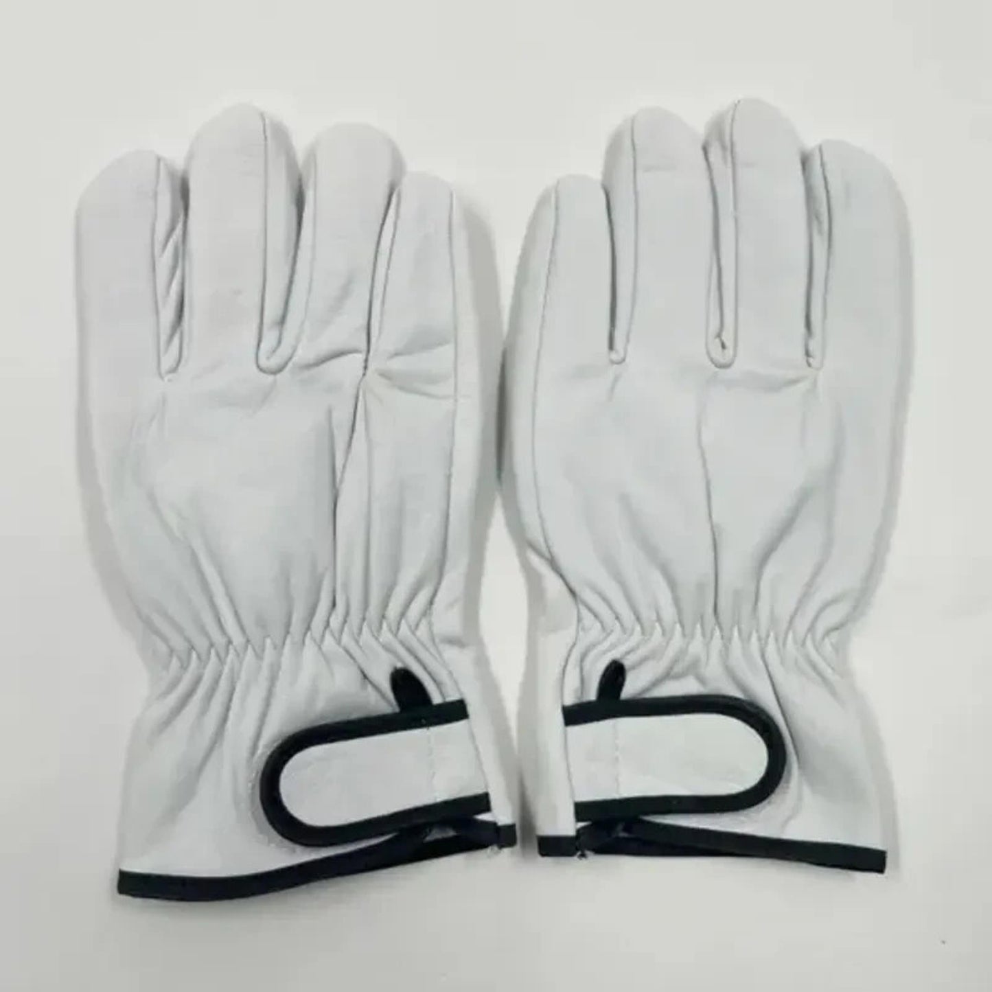 12 Pairs White Goatskin Leather Work Gloves – Heavy Duty, Soft, Adjustable Cuff