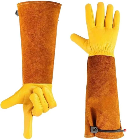 Thorn Proof Leather Gardening Gloves - Extra Long Gauntlet & Puncture Resistant
