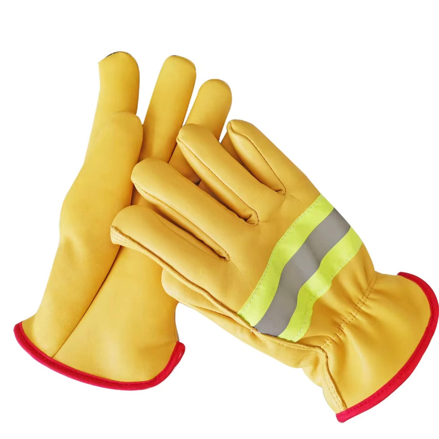 12 Pairs Reflective Sheepskin Leather Safety Gloves Anti-Slip, Flexible, Durable