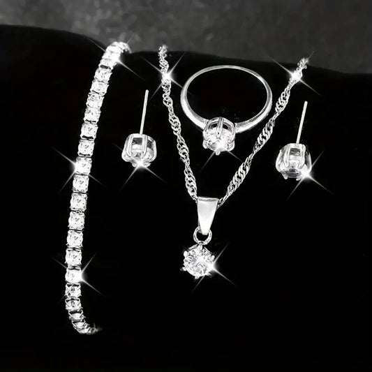 Elegant Silver-Plated Clear Crystal Jewelry Set