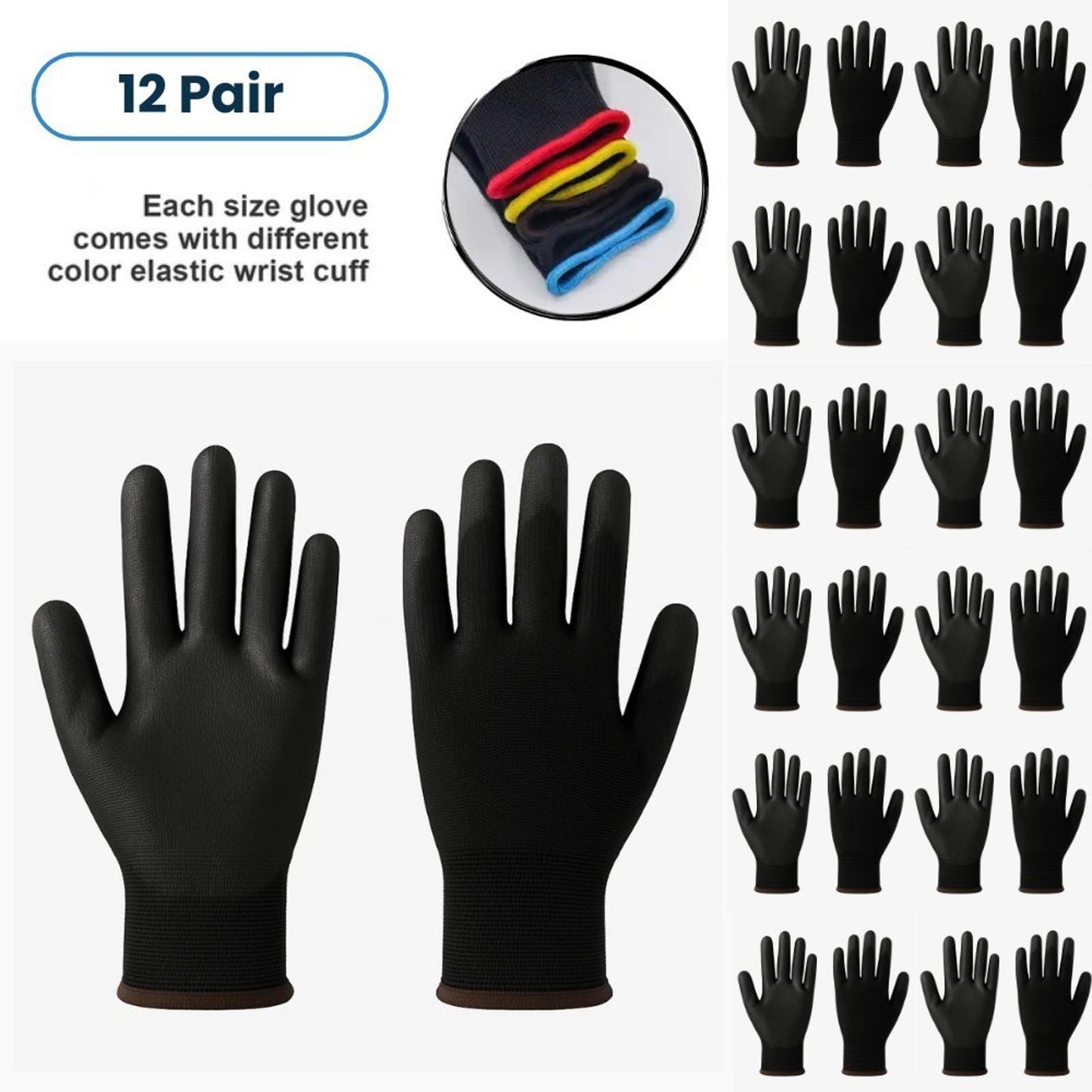 36 Pairs 13G Anti-Static PU Palm Coated Nylon Polyester Safety Work Garden Glove