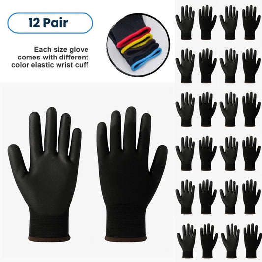 36 Pairs 13G Anti-Static PU Palm Coated Nylon Polyester Safety Work Garden Glove
