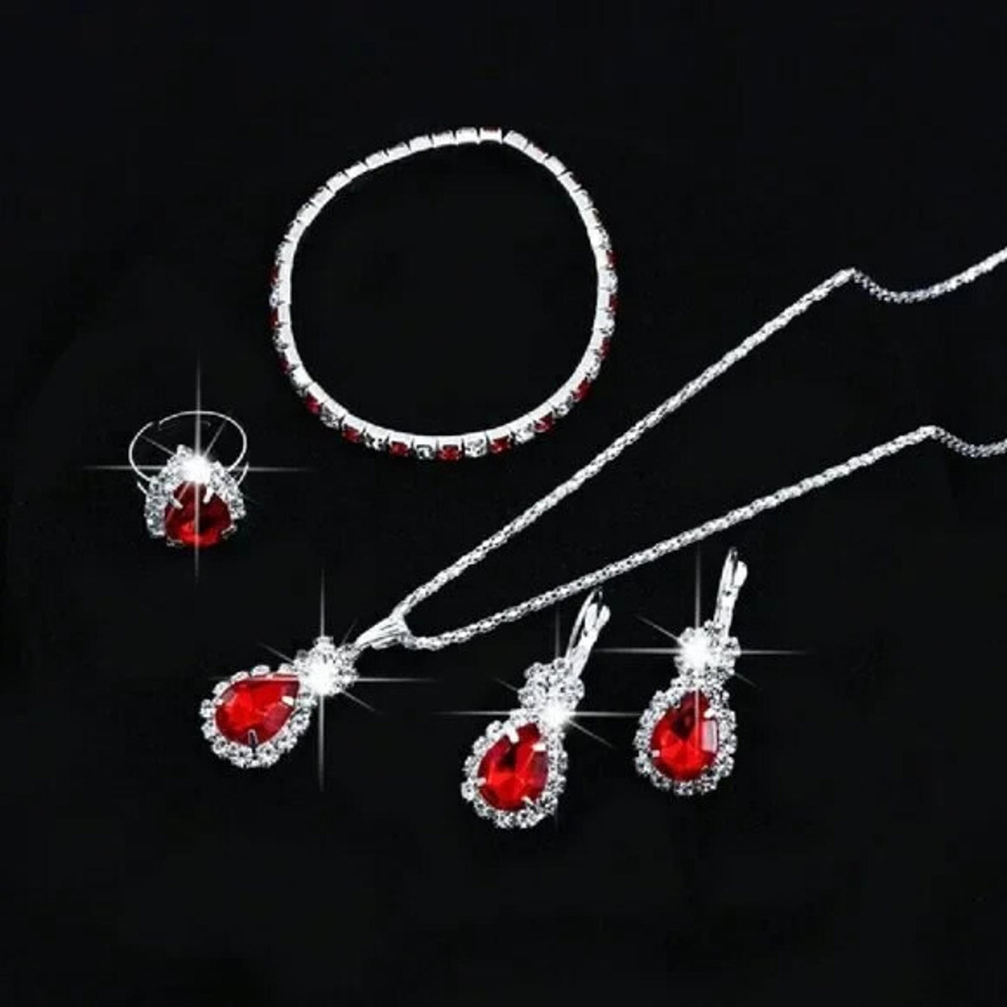 5pc Crystal Jewellery Set - Necklace, Earings, Bracelet & Ring
