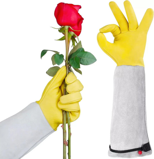 2 Pairs Long Gardening Gloves Leather Gauntlet Thorn Proof Yard Work Protective