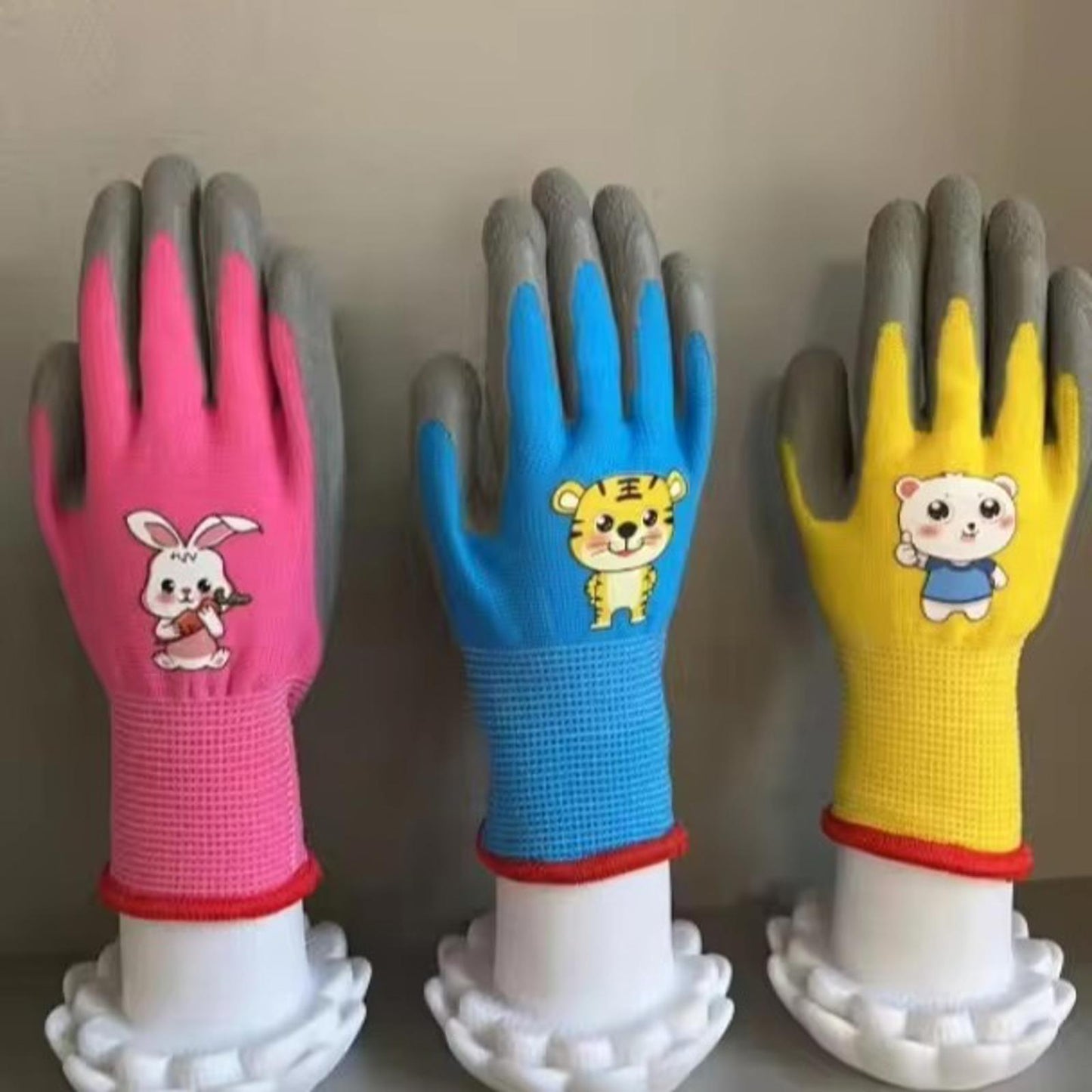 Kids Gardening Gloves Cartoon Print | 6 Pairs Mix Colors | S M L Sizes