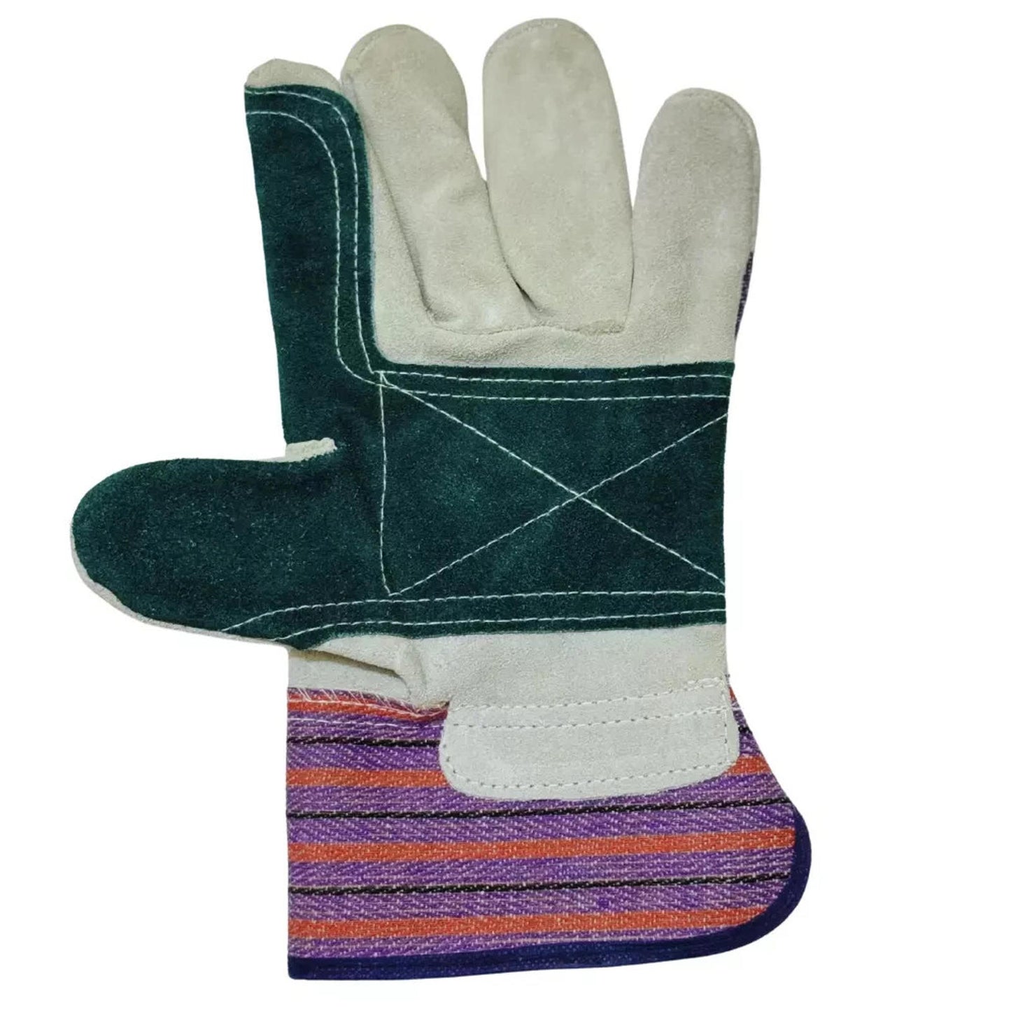 Heavy Duty Double Palm Cowhide Leather Work Gloves - Safety Cuff - L