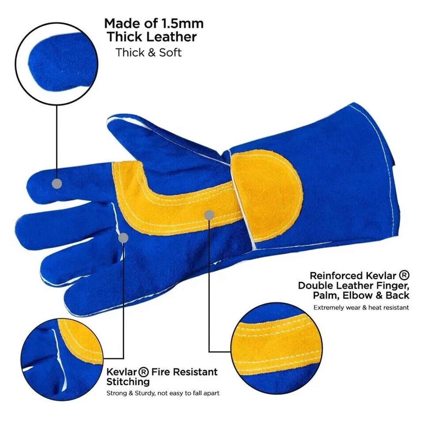 3 Pairs Cow Leather Welding Gloves - Heat & Fire Resistant, Heavy Duty - 14"