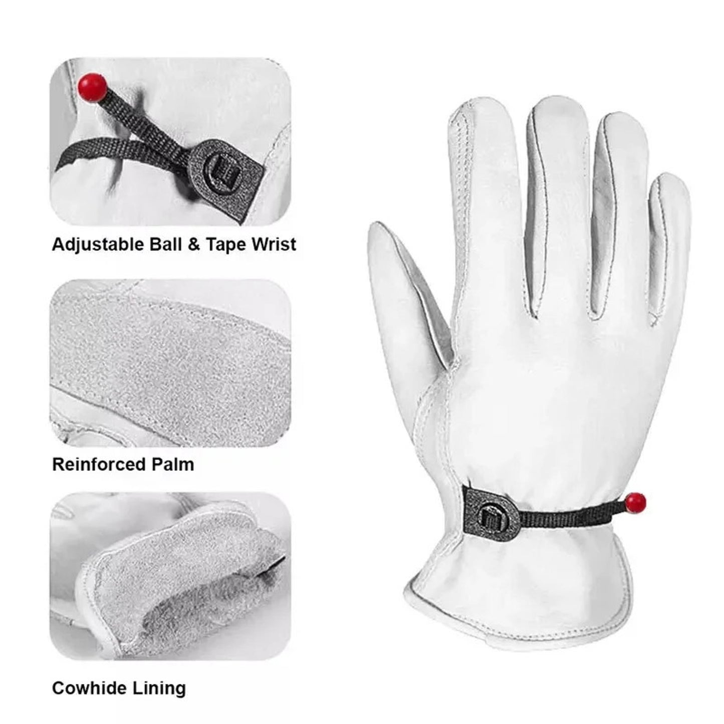 12 Pairs Goatskin Leather Work Gloves for Men – Reinforced Palm, Soft Grip