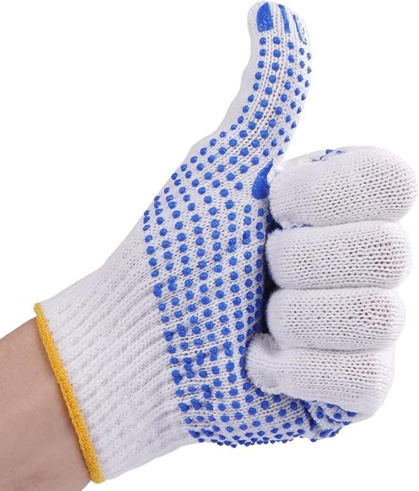 48 Pairs Cotton Work Gloves with Blue PVC Dots – Reusable, Anti-Slip Grip