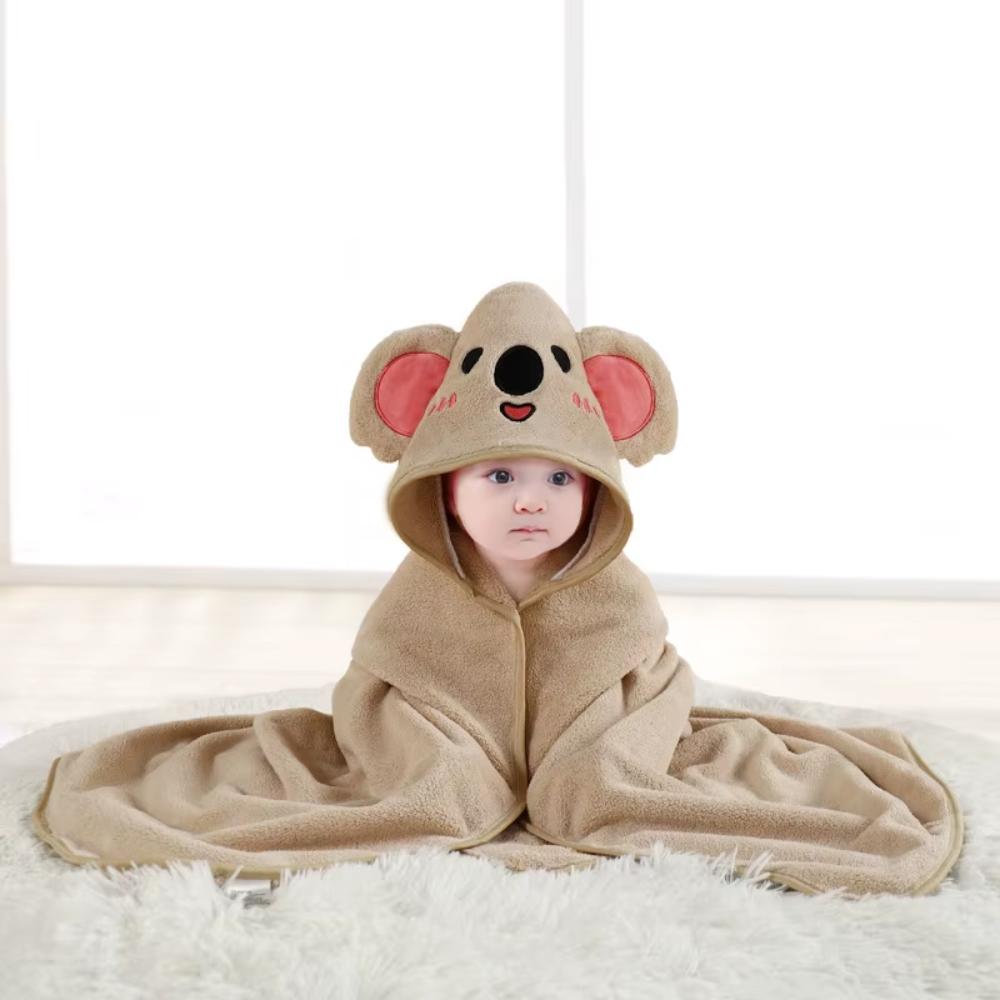 Ultra-Soft Hooded Baby Towel - Brown Koala (31.5"x31.5") | Super Absorbent Microfiber Bath Robe