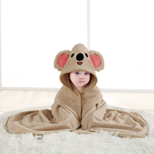 Ultra-Soft Hooded Baby Towel - Brown Koala (31.5"x31.5") | Super Absorbent Microfiber Bath Robe