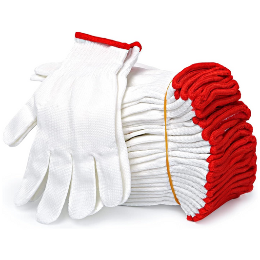 12 Pairs Cotton Knit Work Gloves with Red Cuff – Breathable Safety Gloves