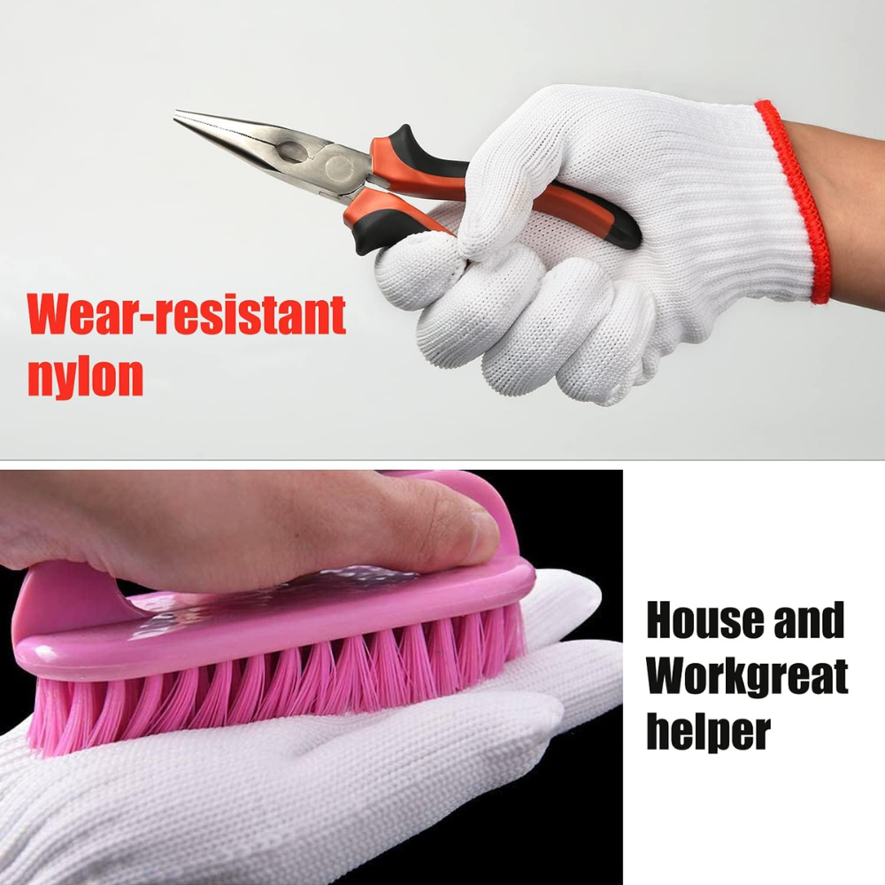 12 Pairs Cotton Knit Work Gloves with Red Cuff – Breathable Safety Gloves