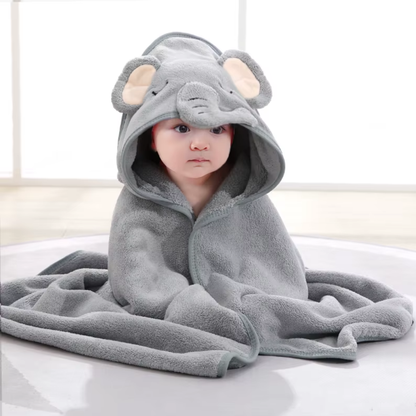 Ultra-Soft Microfiber Baby Hooded Towel – Grey Elephant