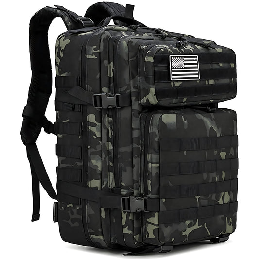 PAKNADA 45L Tactical Backpack 900D Oxford Waterproof Military Rucksack Without Pocket – Camo Black